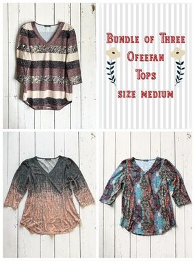 Ofeefan Blouse Bundle Boho Teal Paisley Neutral Striped Tops Size Medium